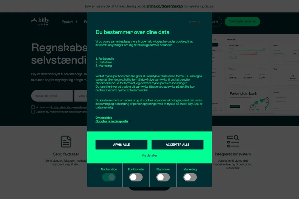 Aperçu de la landing page