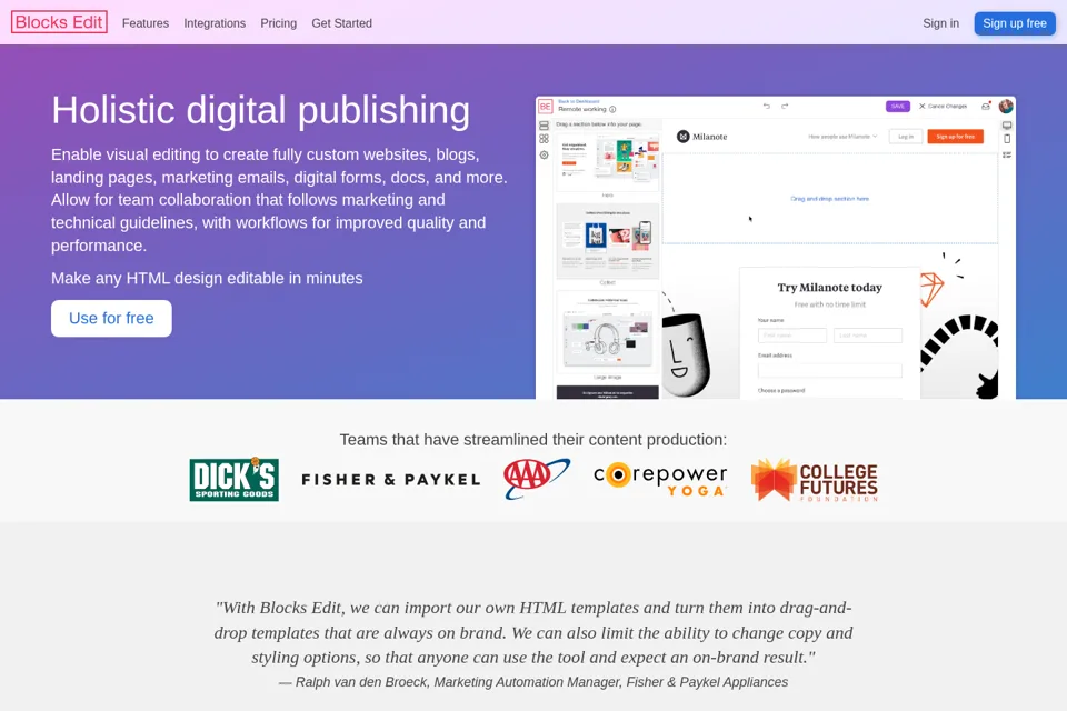 Aperçu de la landing page