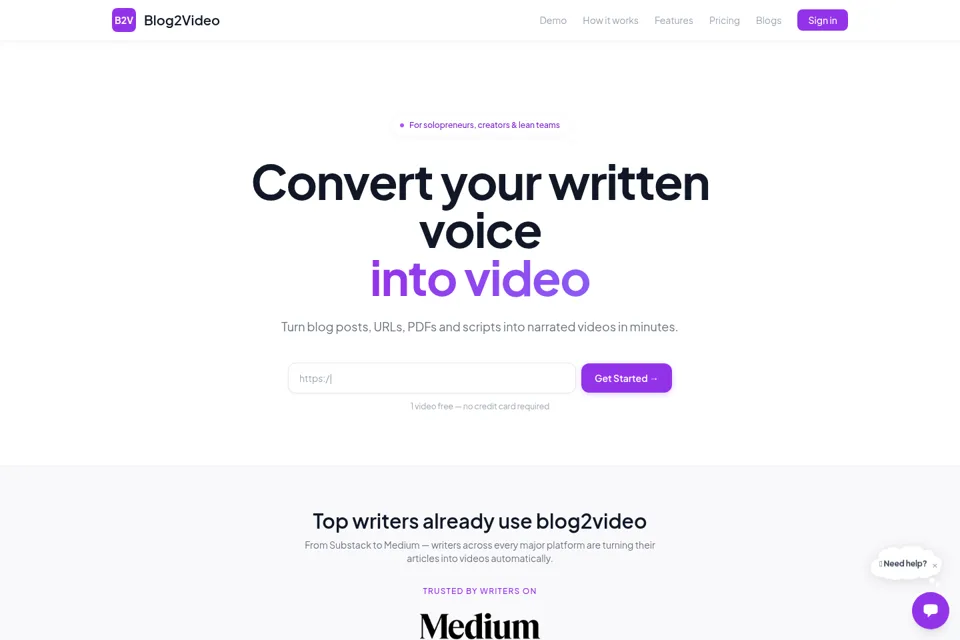 Aperçu de la landing page