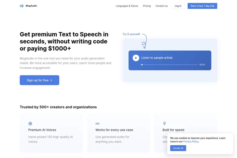 Aperçu de la landing page