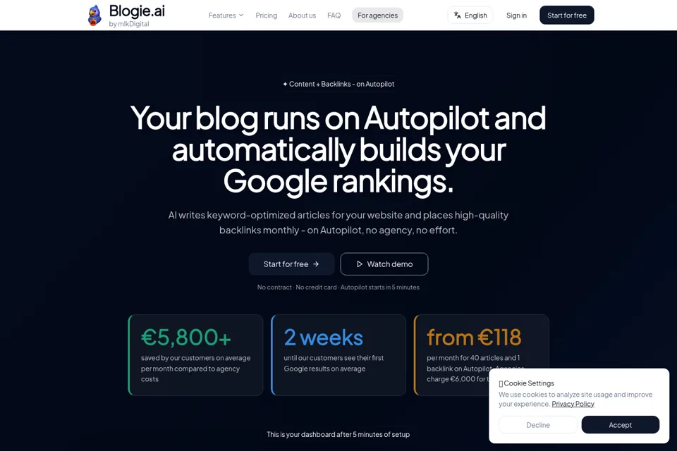 Aperçu de la landing page