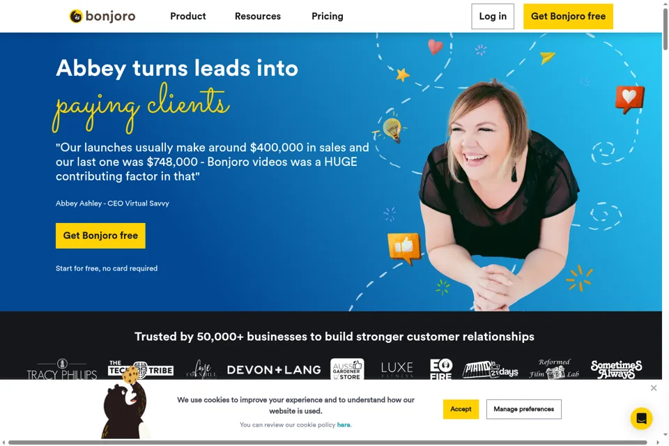 Aperçu de la landing page