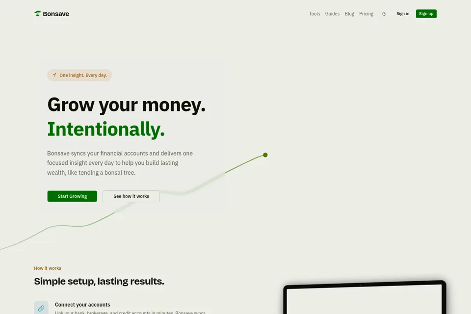 Aperçu de la landing page