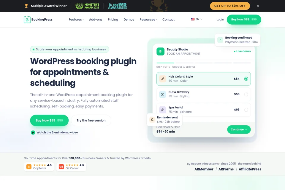 Aperçu de la landing page
