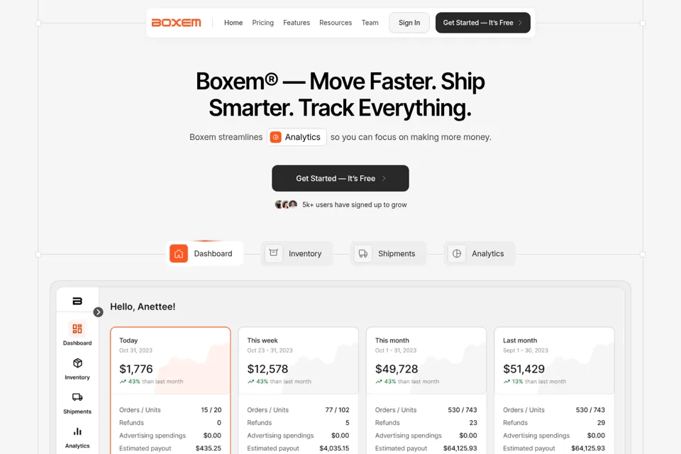 Aperçu de la landing page