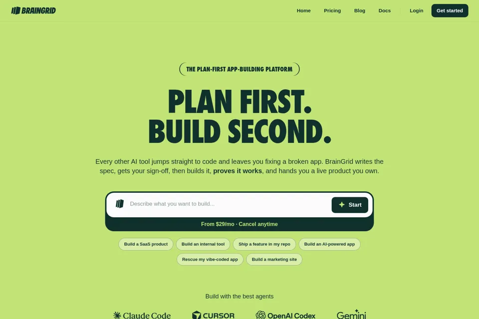 Aperçu de la landing page