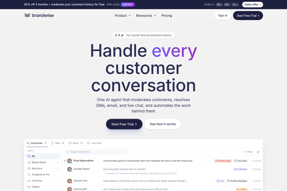 Aperçu de la landing page