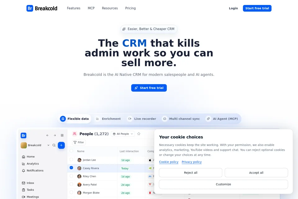 Aperçu de la landing page
