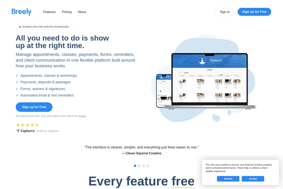 Aperçu de la landing page
