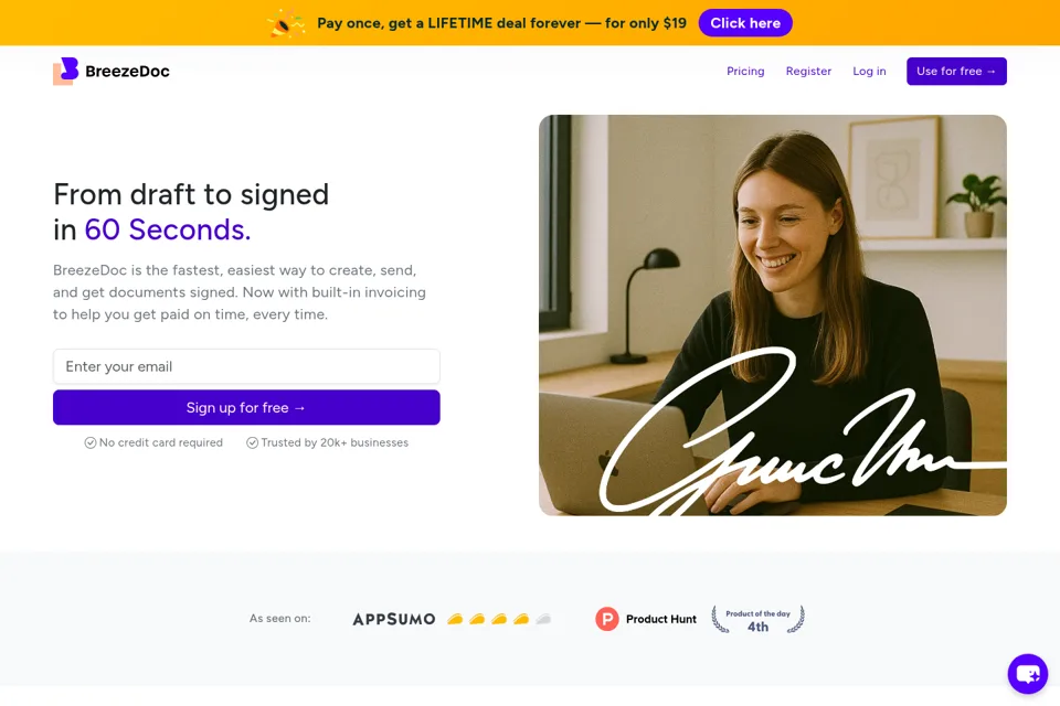 Aperçu de la landing page
