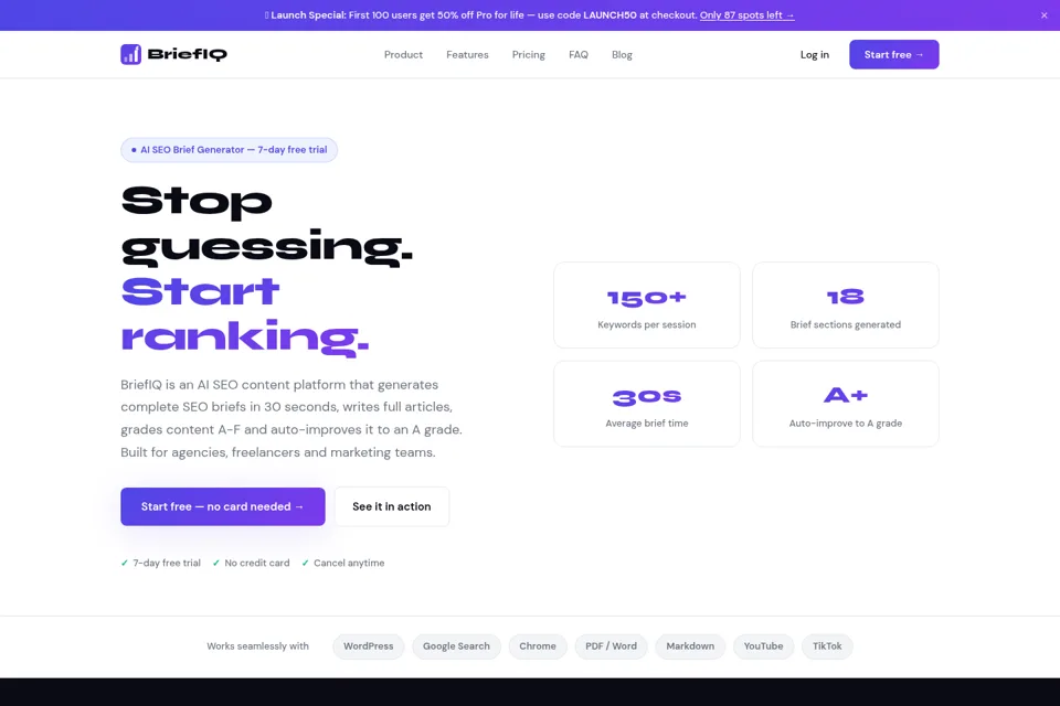 Aperçu de la landing page