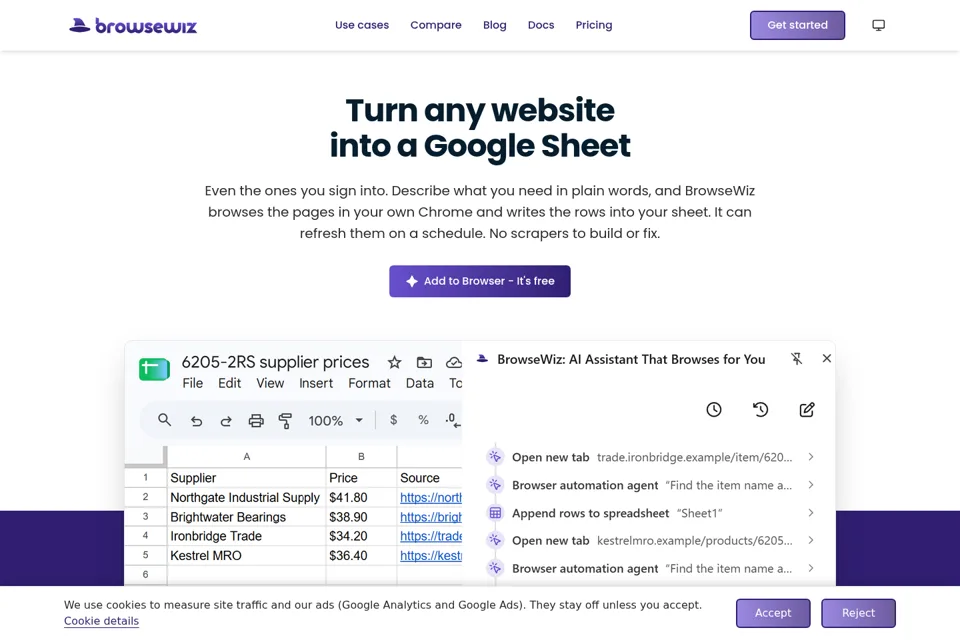 Aperçu de la landing page