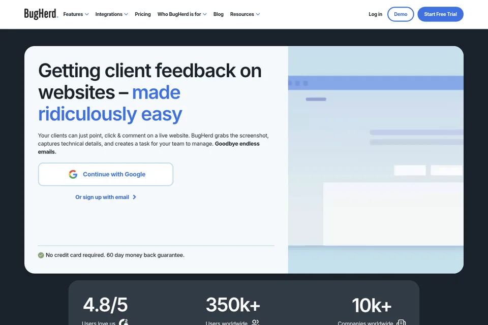 Aperçu de la landing page