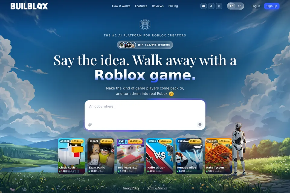 Aperçu de la landing page