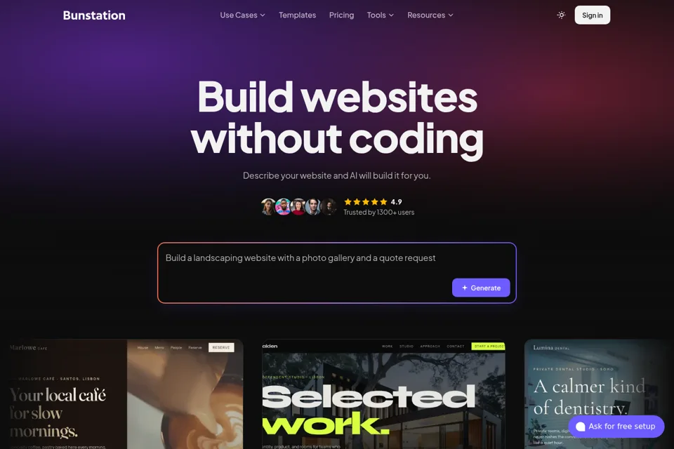 Aperçu de la landing page