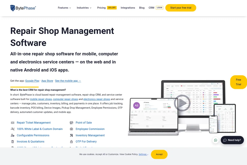 Aperçu de la landing page