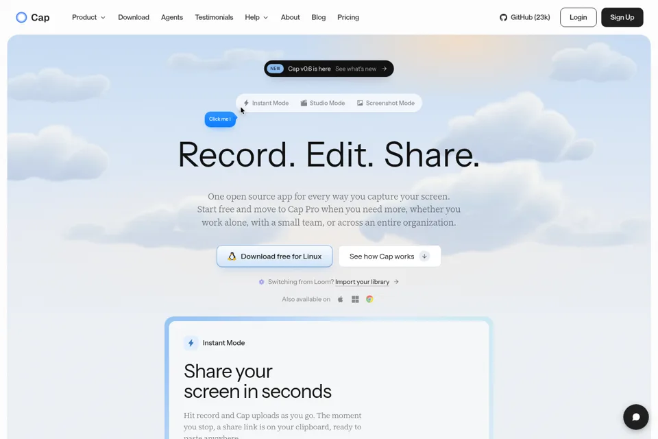 Aperçu de la landing page