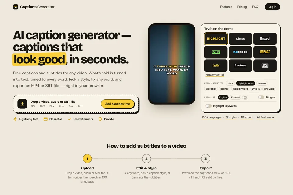 Aperçu de la landing page