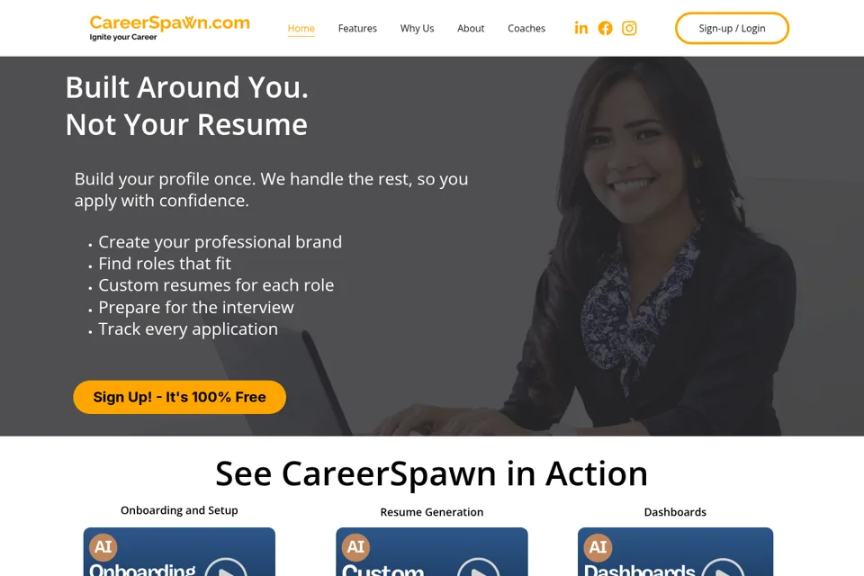 Aperçu de la landing page