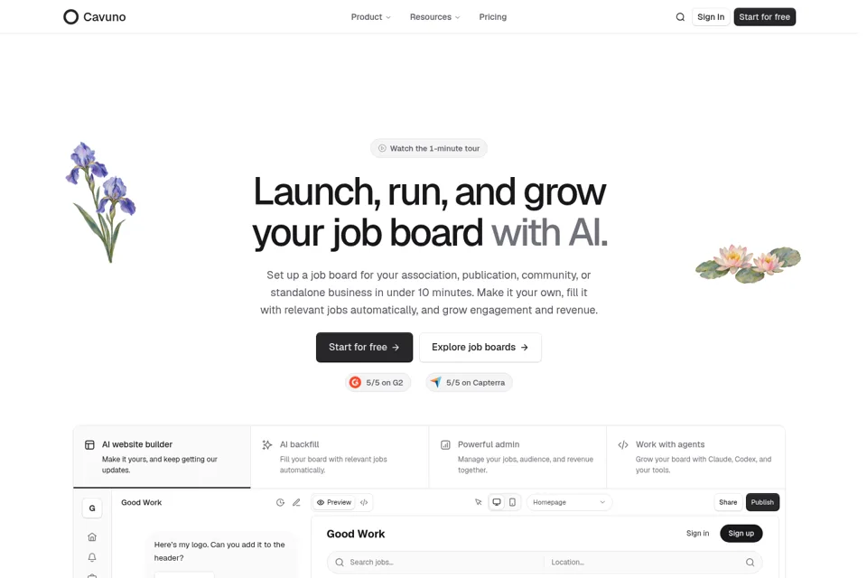 Aperçu de la landing page