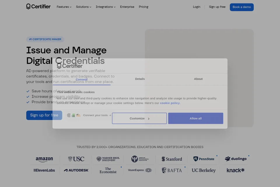 Aperçu de la landing page