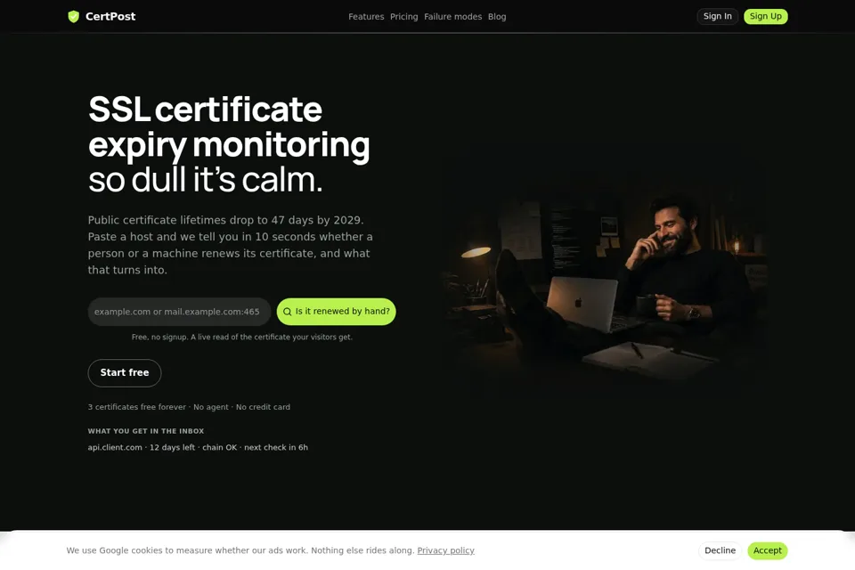 Aperçu de la landing page
