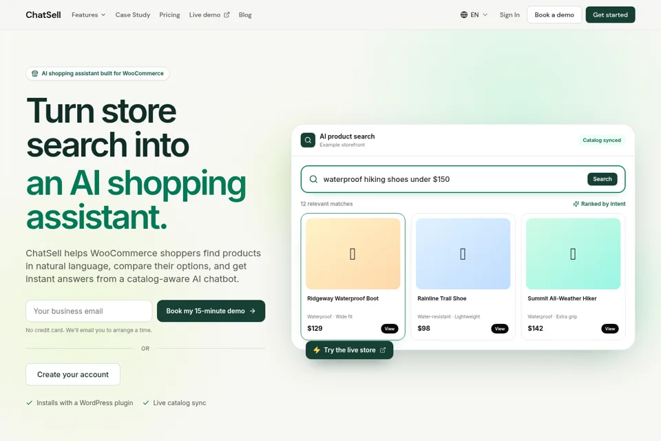 Aperçu de la landing page