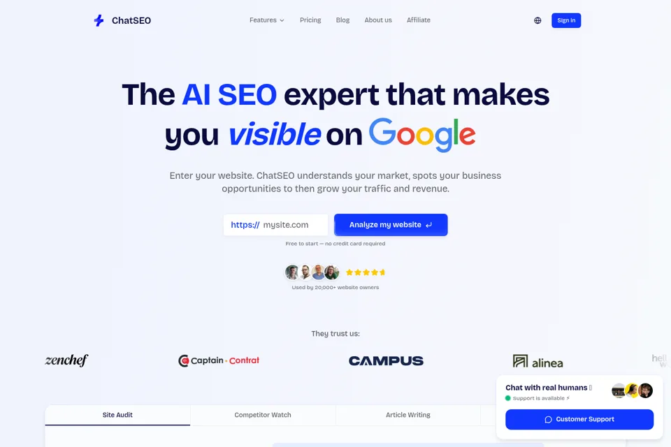 Aperçu de la landing page