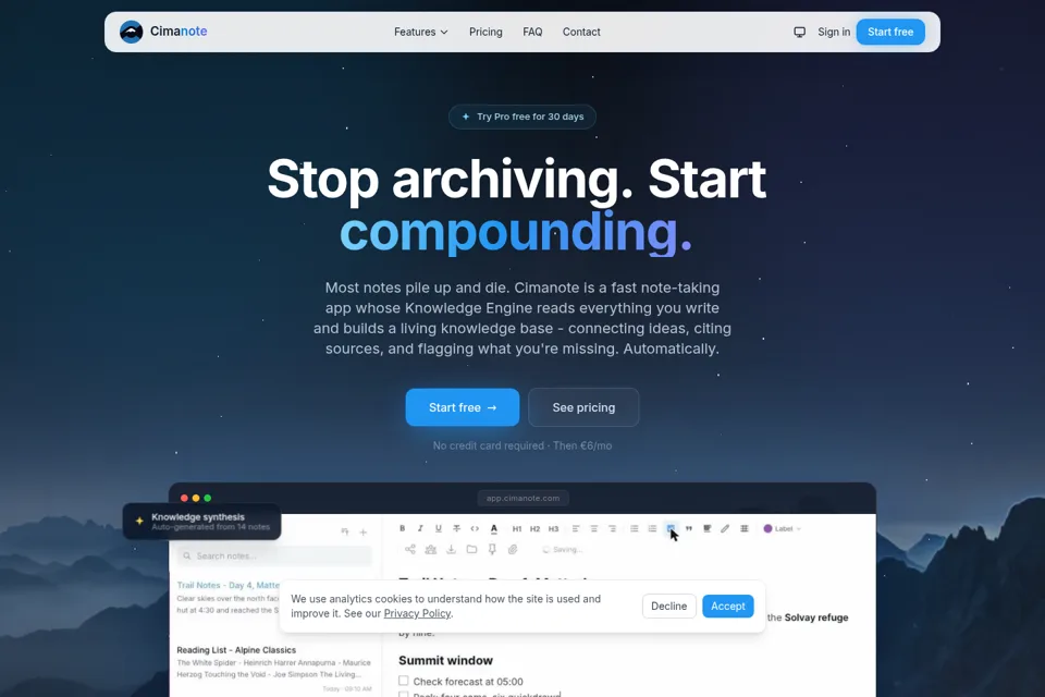 Aperçu de la landing page