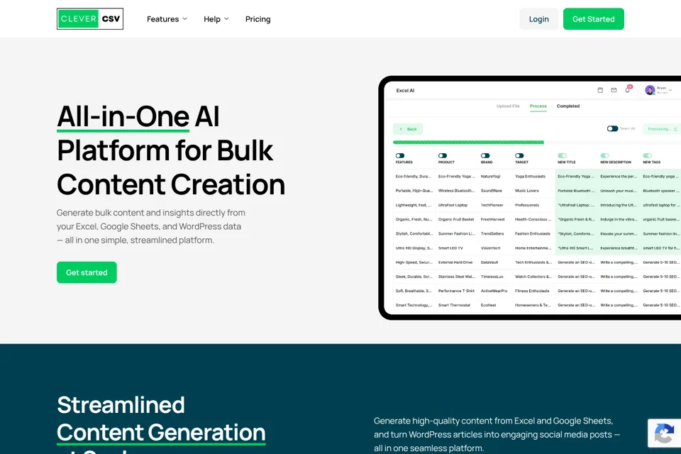 Aperçu de la landing page