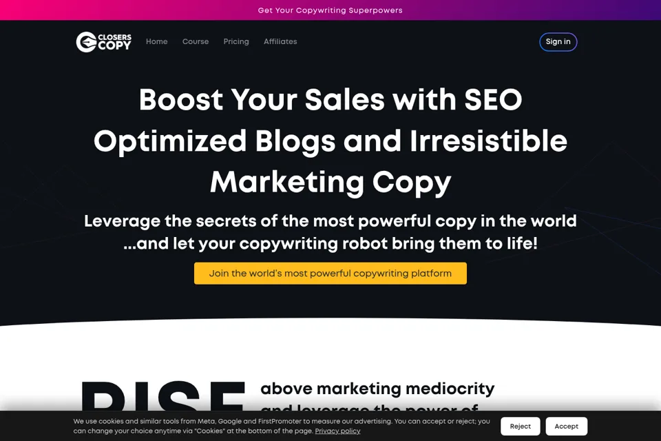 Aperçu de la landing page