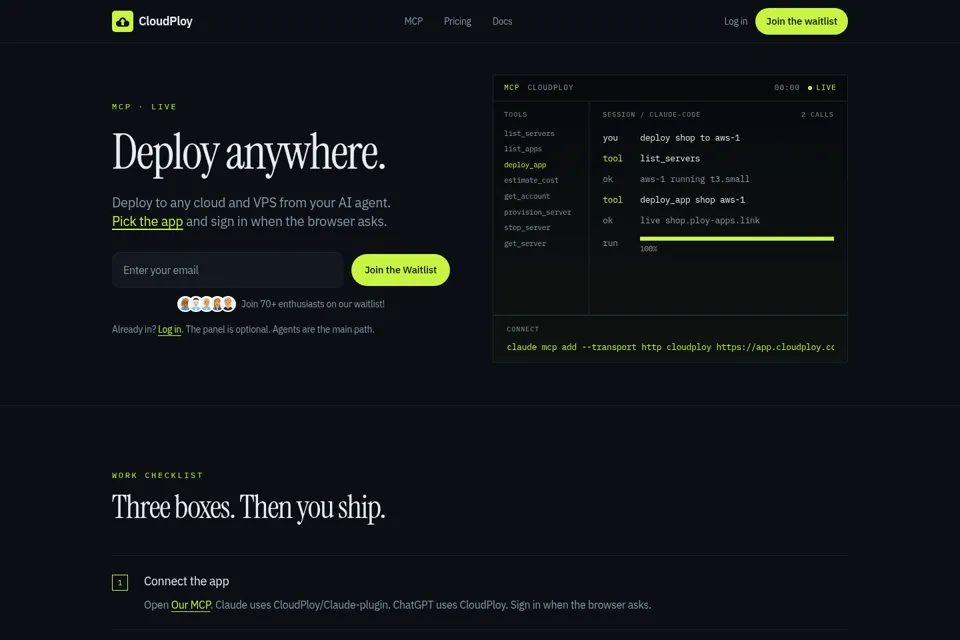Aperçu de la landing page