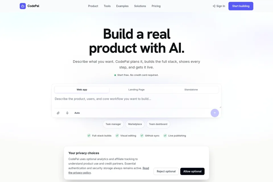 Aperçu de la landing page