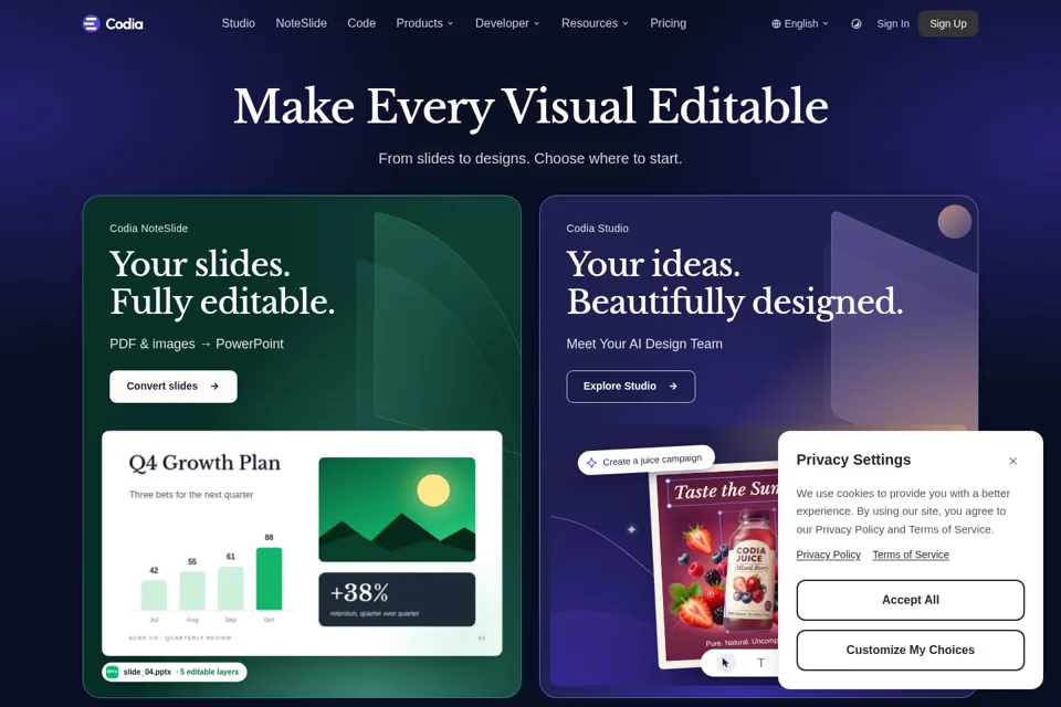 Aperçu de la landing page
