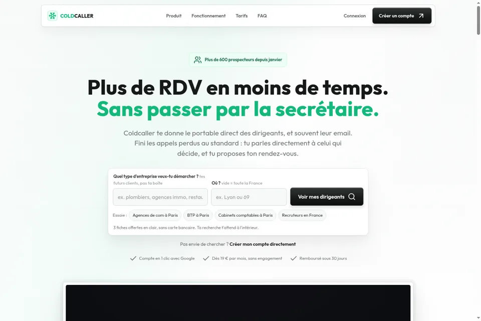 Aperçu de la landing page