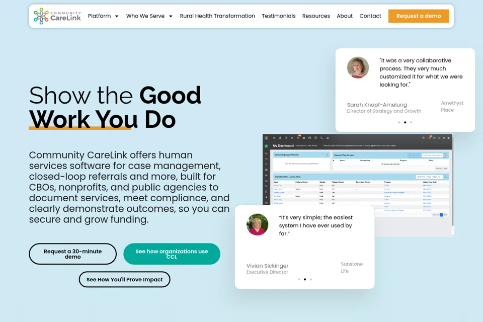 Aperçu de la landing page