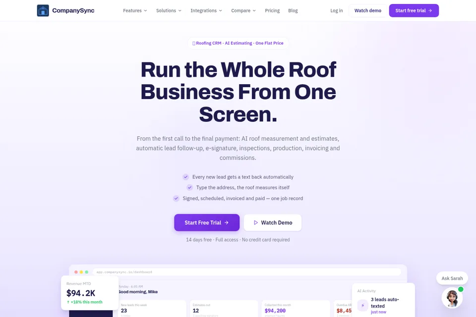 Aperçu de la landing page