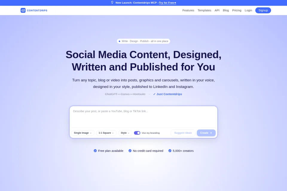 Aperçu de la landing page