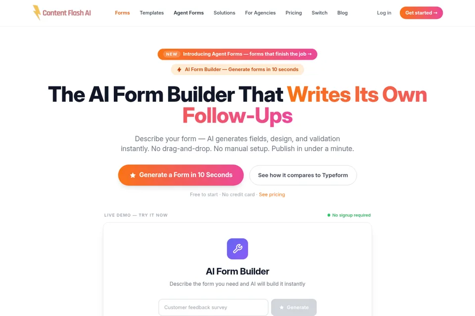 Aperçu de la landing page