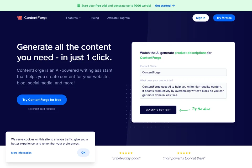 Aperçu de la landing page