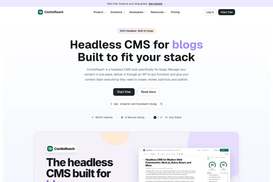 Aperçu de la landing page