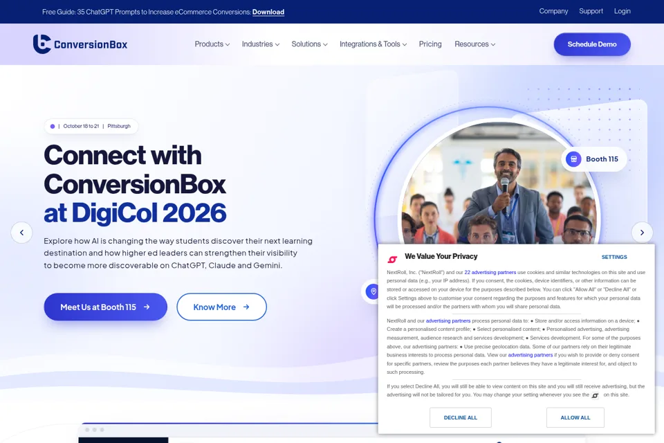 Aperçu de la landing page