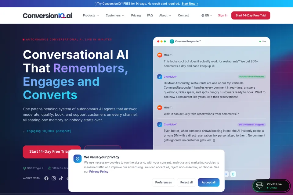 Aperçu de la landing page