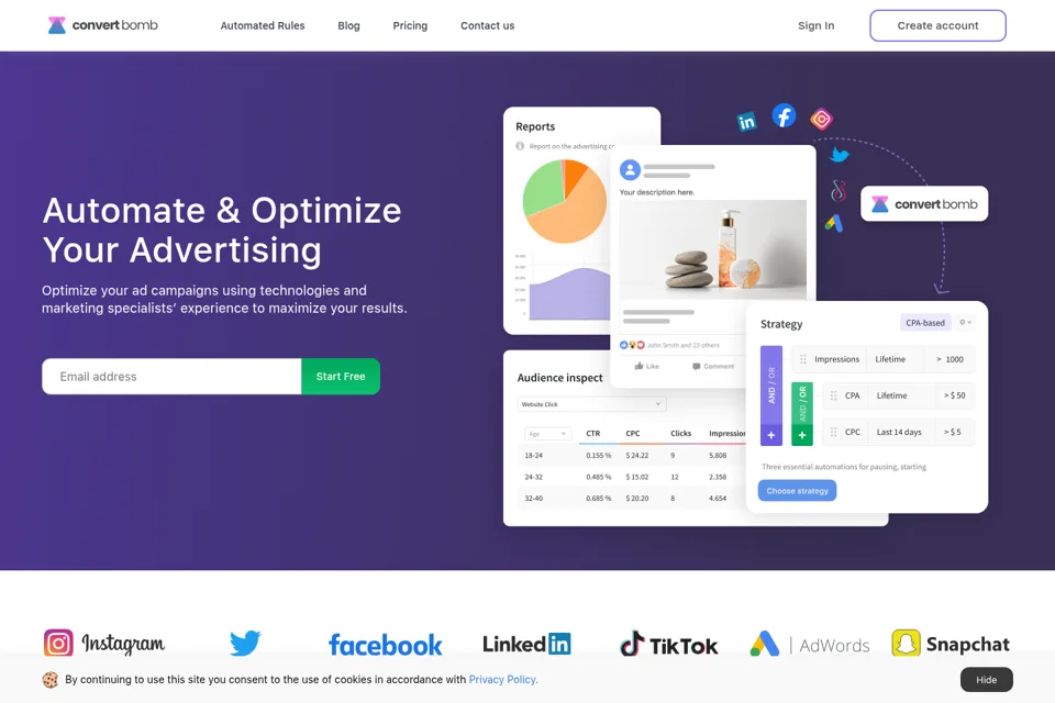 Aperçu de la landing page