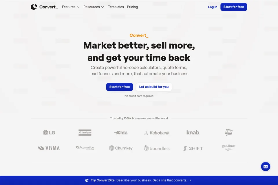 Aperçu de la landing page