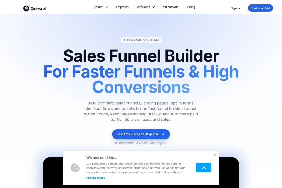 Aperçu de la landing page