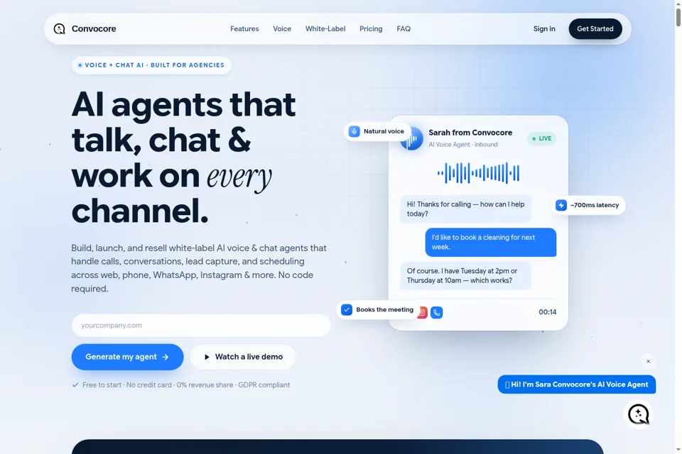 Aperçu de la landing page