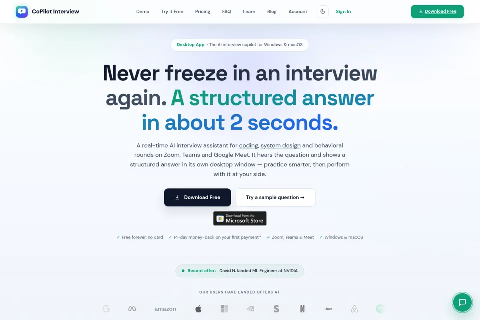 Aperçu de la landing page