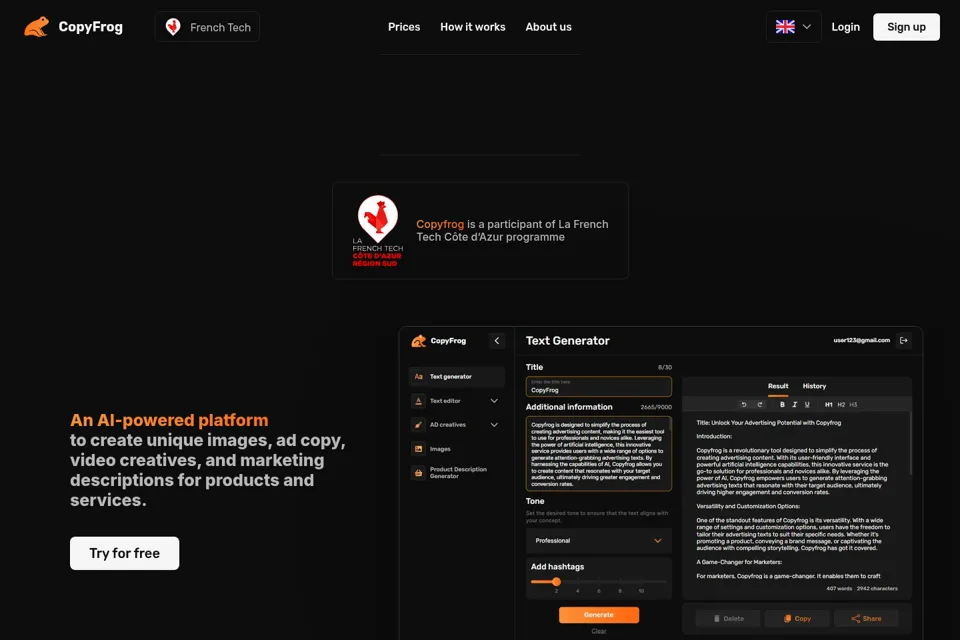 Aperçu de la landing page
