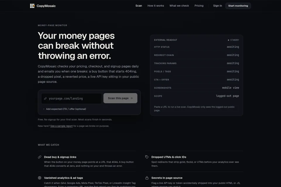 Aperçu de la landing page